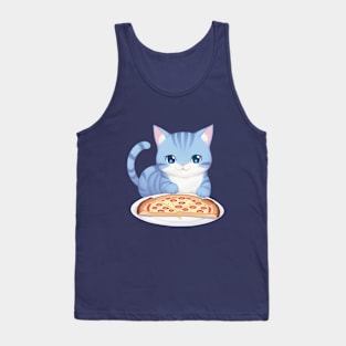 Cute Cat Holding a Pizza Tank Top